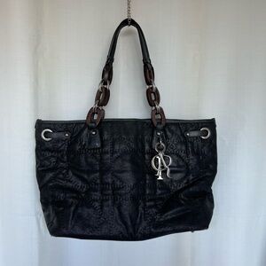 Christian Dior Panarea Wood Link Tote Cannage Quilt Canvas Medium